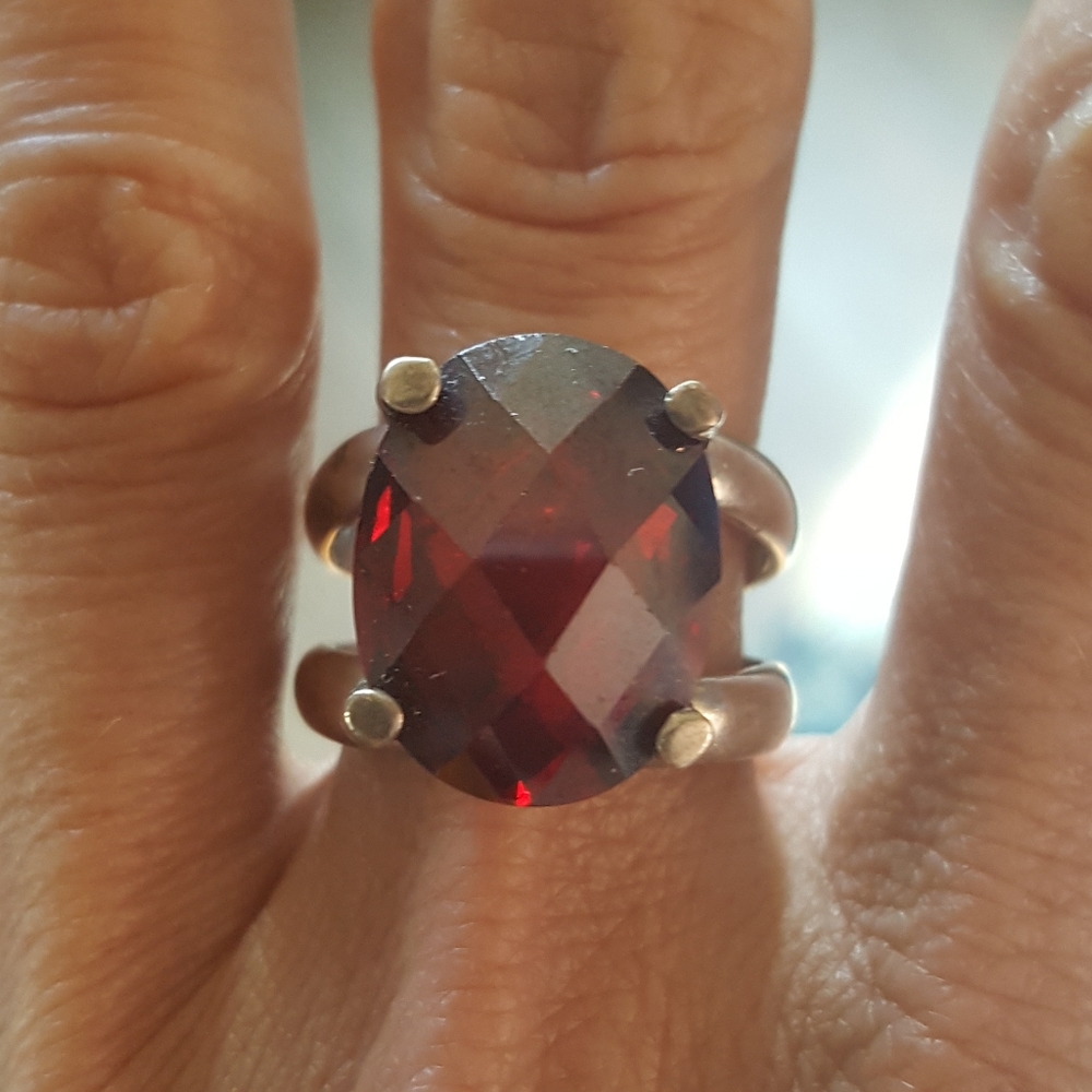 Silver Ring With Red Crystal - image 1
